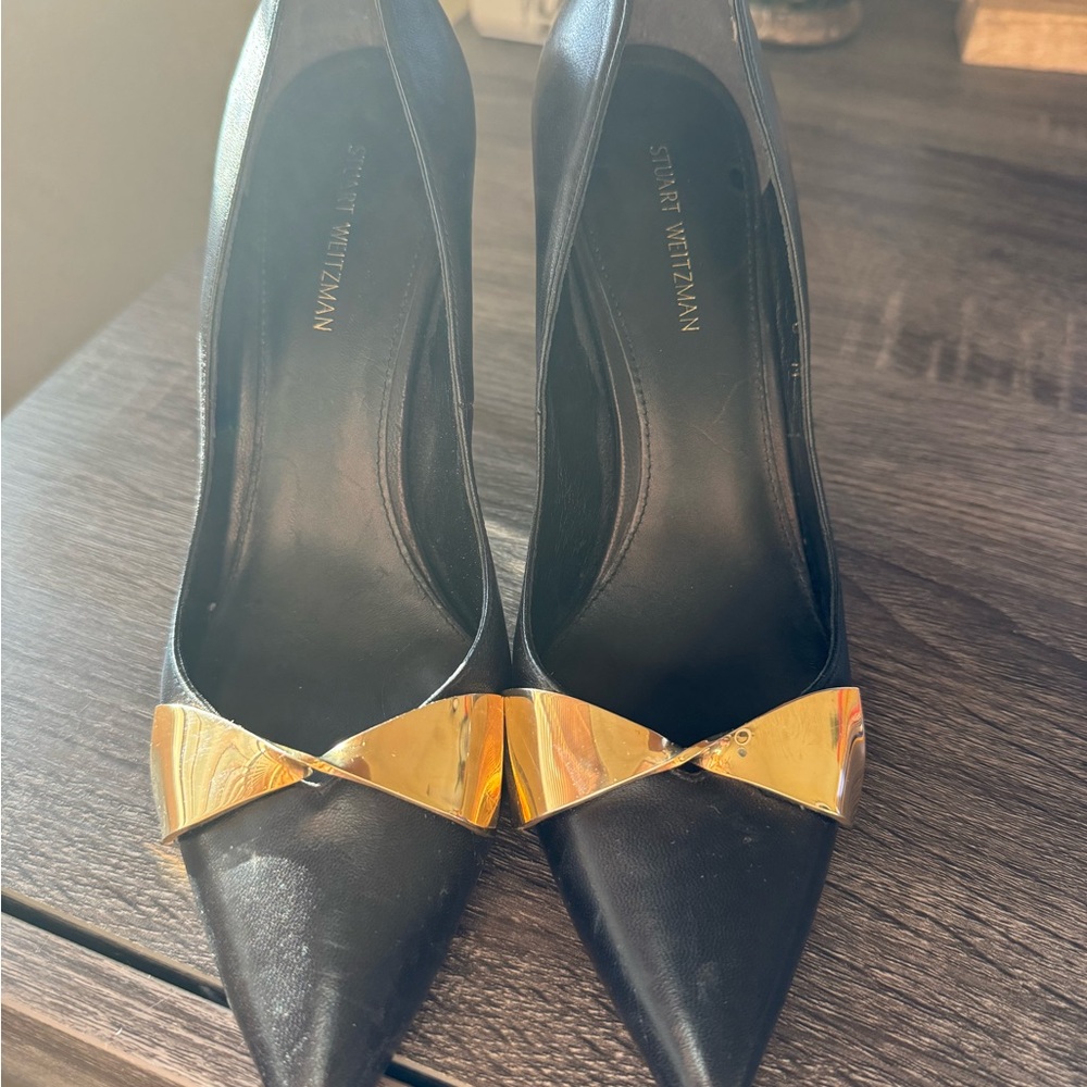 Stuart Weitzman Black Heels with Gold Accent